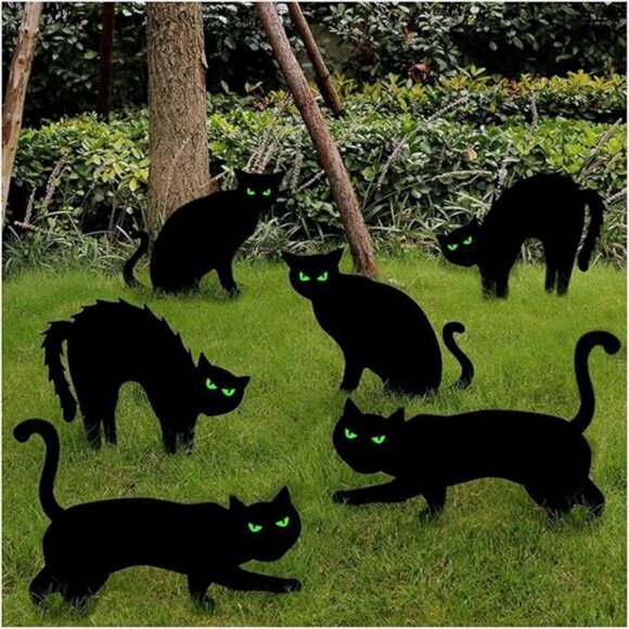 Halloween Decorations, 6ct Black Cat Decor Signs with Stakes, Scary Silhouette - Picture 8 of 8